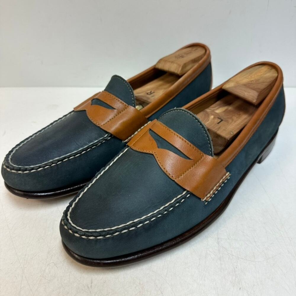VERY GOOD Rancourt & Co. x FootJoy Nubuck Penny Loafer Blue Green Made USA 12 C